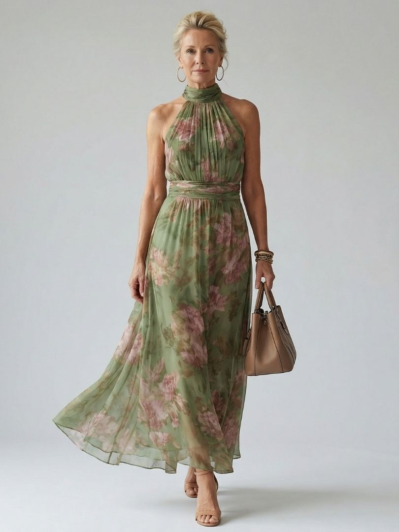Cármen | Vestido Midi Floral com Decote Halter
