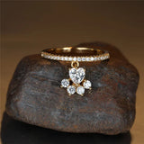 Bague vintage patte de chat et pierre cœur – Ton or et argent