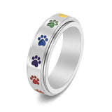 Bague patte anti-stress tournante – Acier inoxydable avec pattes arc-en-ciel