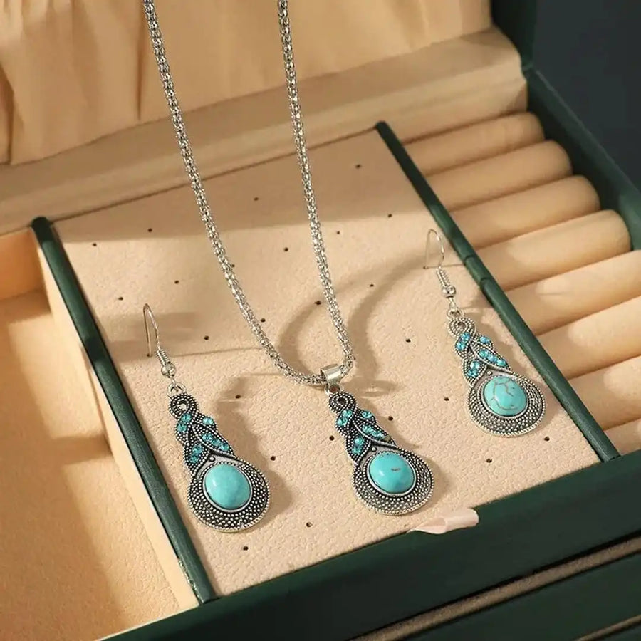 Conjunto Colar e Brincos Turquesa
