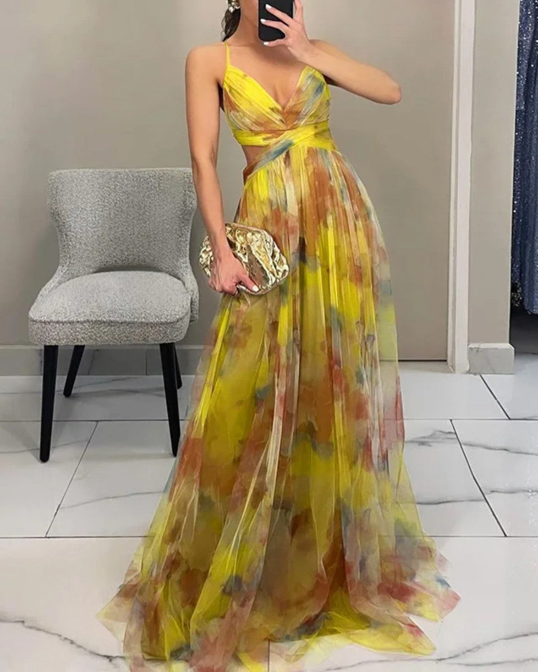 Adelina | Vestido Maxi em Chiffon Aguarela
