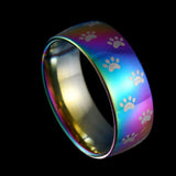 Bague patte en acier inoxydable arc-en-ciel faite à la main
