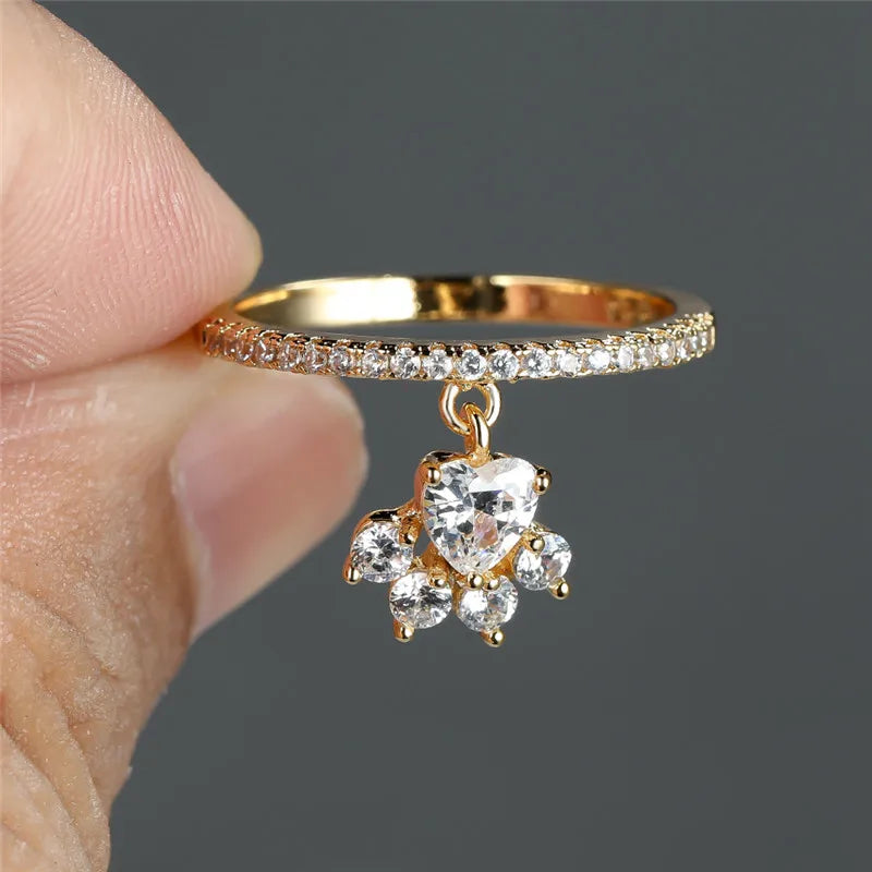Bague vintage patte de chat et pierre cœur – Ton or et argent