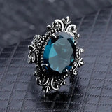 Anel Zircónia Azul Oval Prateado