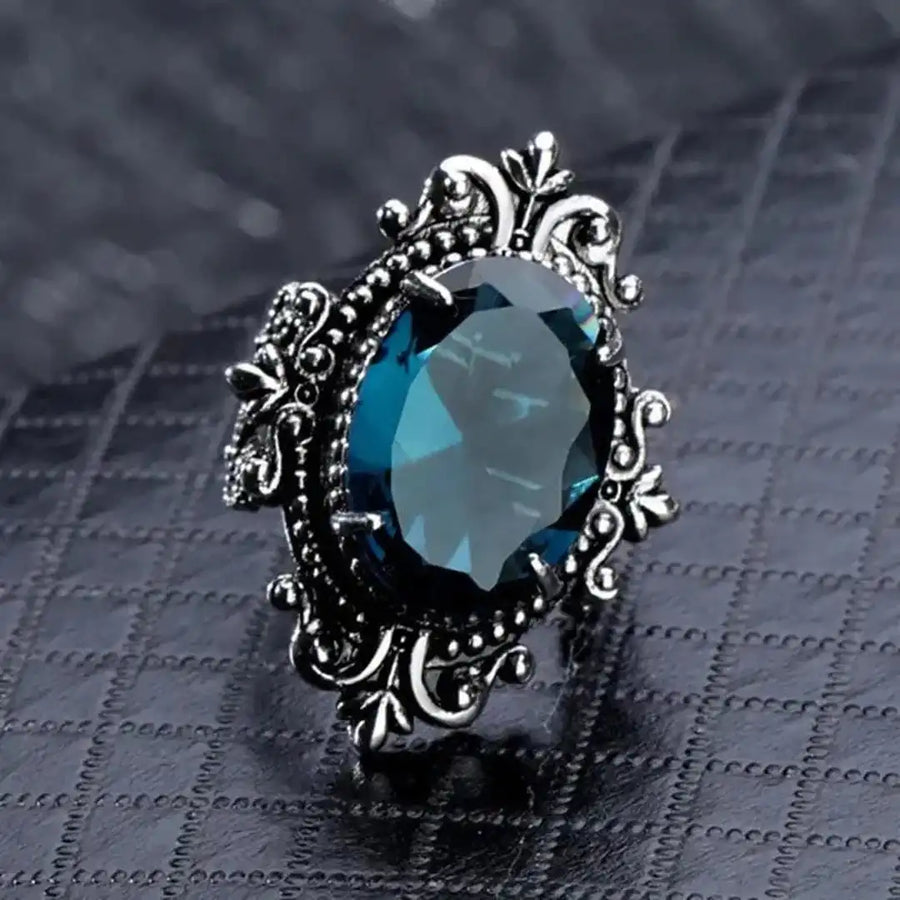 Anel Zircónia Azul Oval Prateado