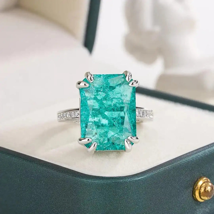 Anel Moissanite Azul-Esverdeado