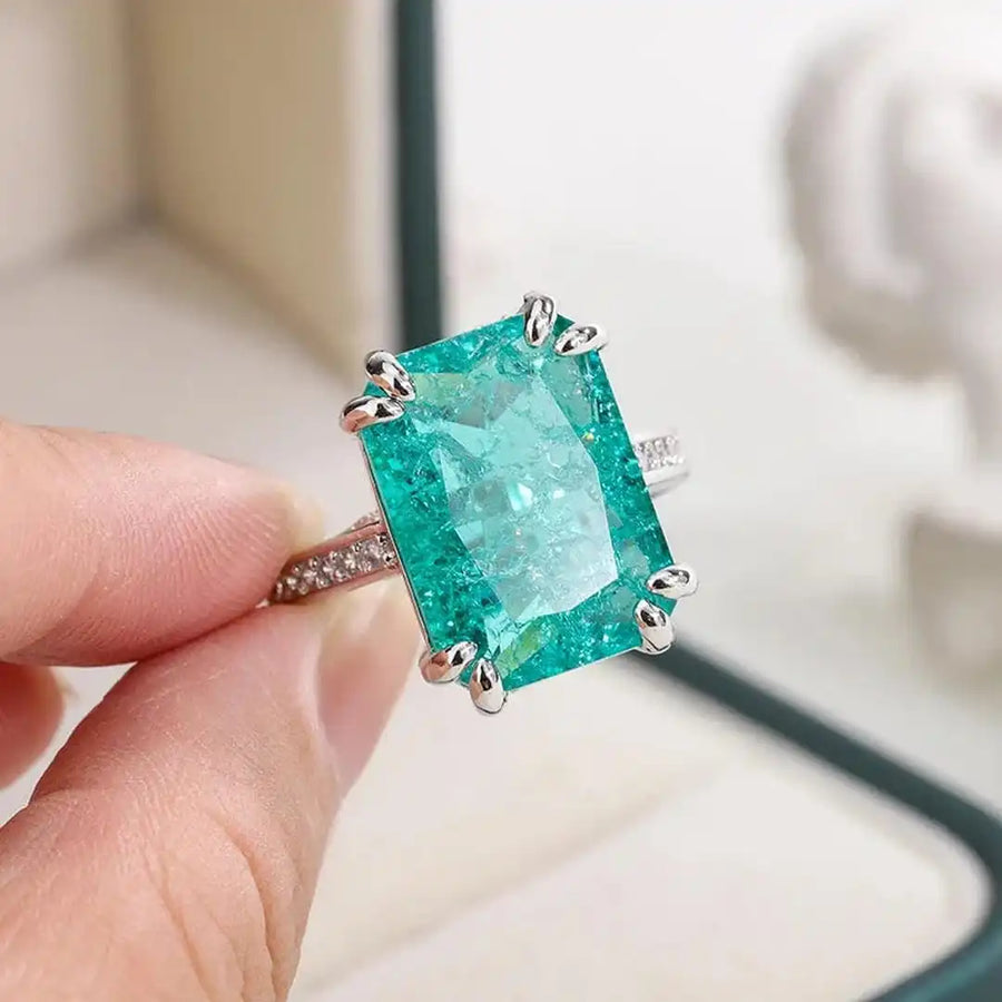 Anel Moissanite Azul-Esverdeado