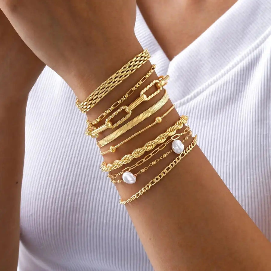 Conjunto de Pulseiras Finas com Pérolas