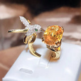 Bague ajustable Colibri en pierre précieuse – Zircon, plaqué or 14 carats