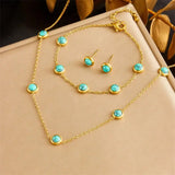 Conjunto Colar Brincos e Pulseira Turquesa