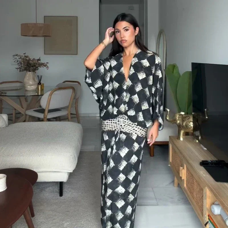 Vanessa | Vestido Maxi com Estampado Monocromático