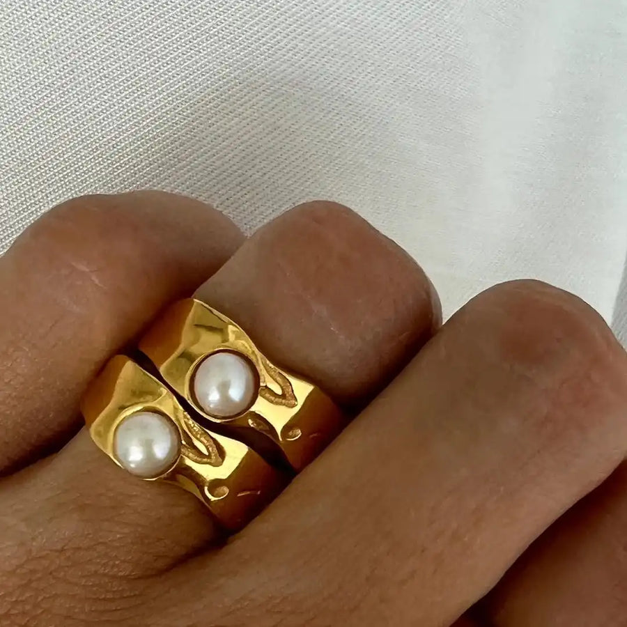 Anel Pérola Dourado