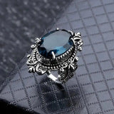 Anel Zircónia Azul Oval Prateado