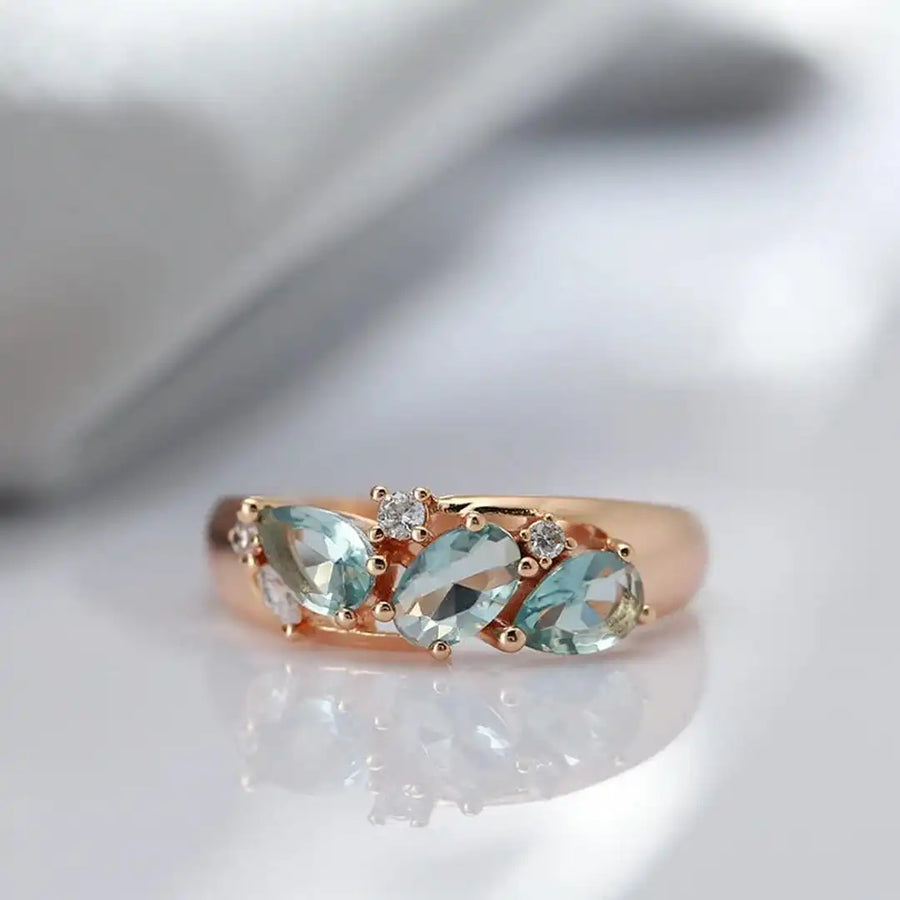 Anel Zircónia Azul Ouro Rosa
