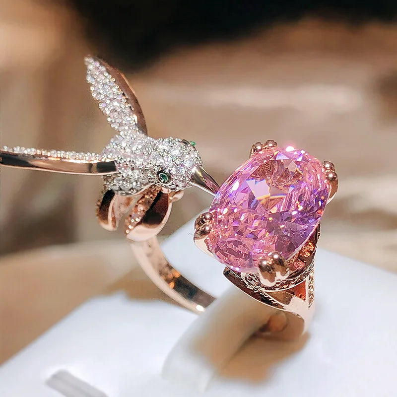 Bague ajustable Colibri en pierre précieuse – Zircon, plaqué or 14 carats