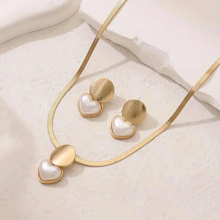 Conjunto Colar e Brincos Coração Dourado