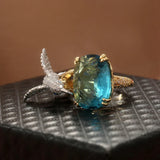 Anel Colibri Ajustável Cor Água-Marinha — Banho a Ouro 14K