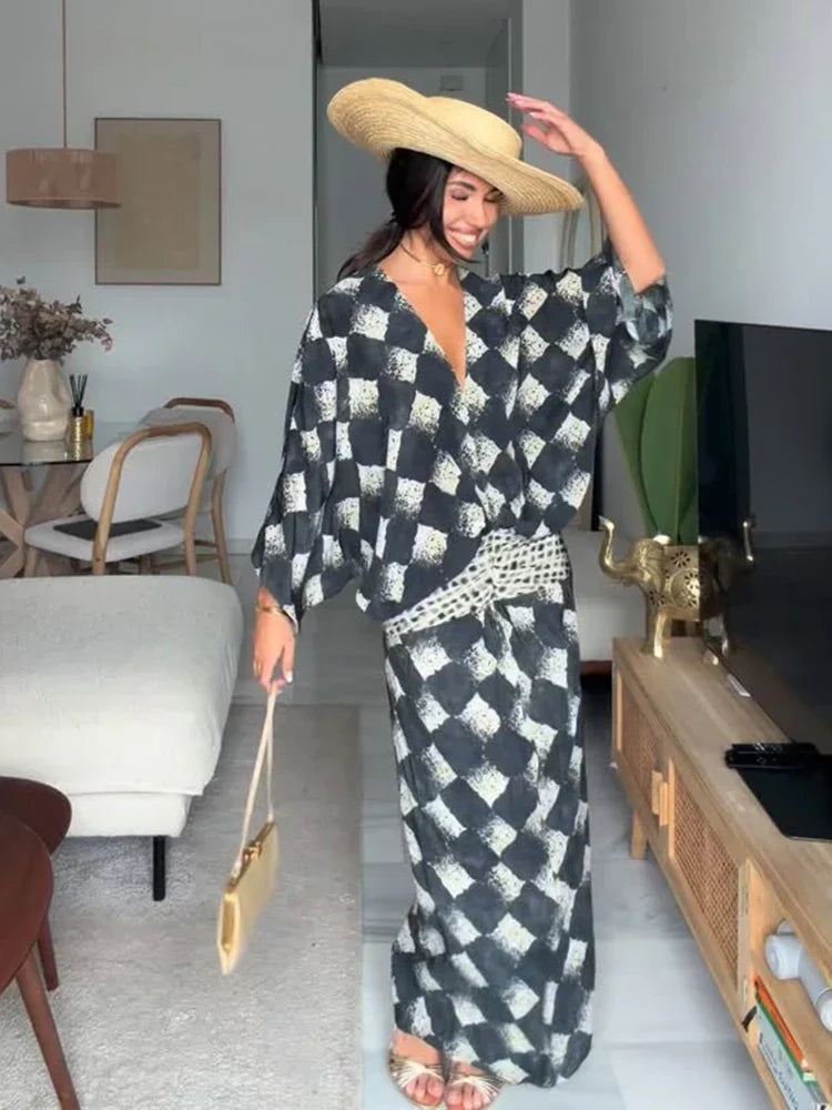 Vanessa | Vestido Maxi com Estampado Monocromático