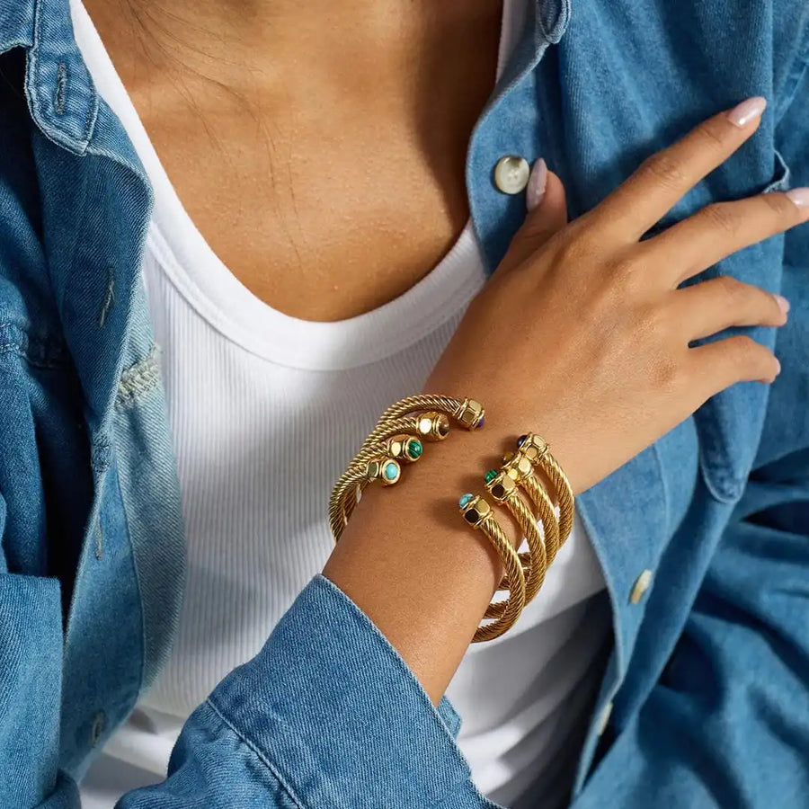 Pulseira Ajustável Pedra Dourada