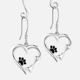 Boucles d'oreilles pendantes en argent avec motif cœur et patte