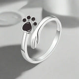 Bague Ajustable en Argent Sterling 925 – Motif Empreintes de Main et de Patte