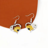 Boucles d'oreilles pendantes Cœur Tournesol et Abeille Boho Vintage