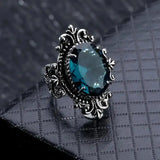 Anel Zircónia Azul Oval Prateado