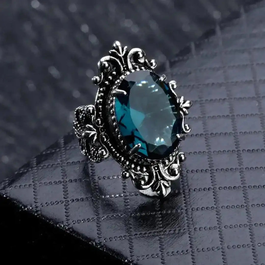 Anel Zircónia Azul Oval Prateado