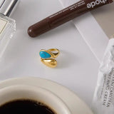 Anel Ajustável Gota Turquesa Dourado