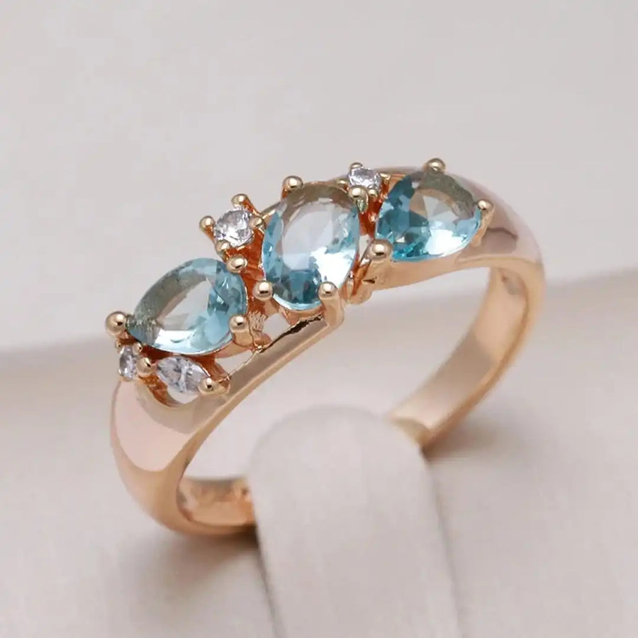Anel Zircónia Azul Ouro Rosa