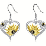 Boucles d'oreilles pendantes Cœur Tournesol et Abeille Boho Vintage