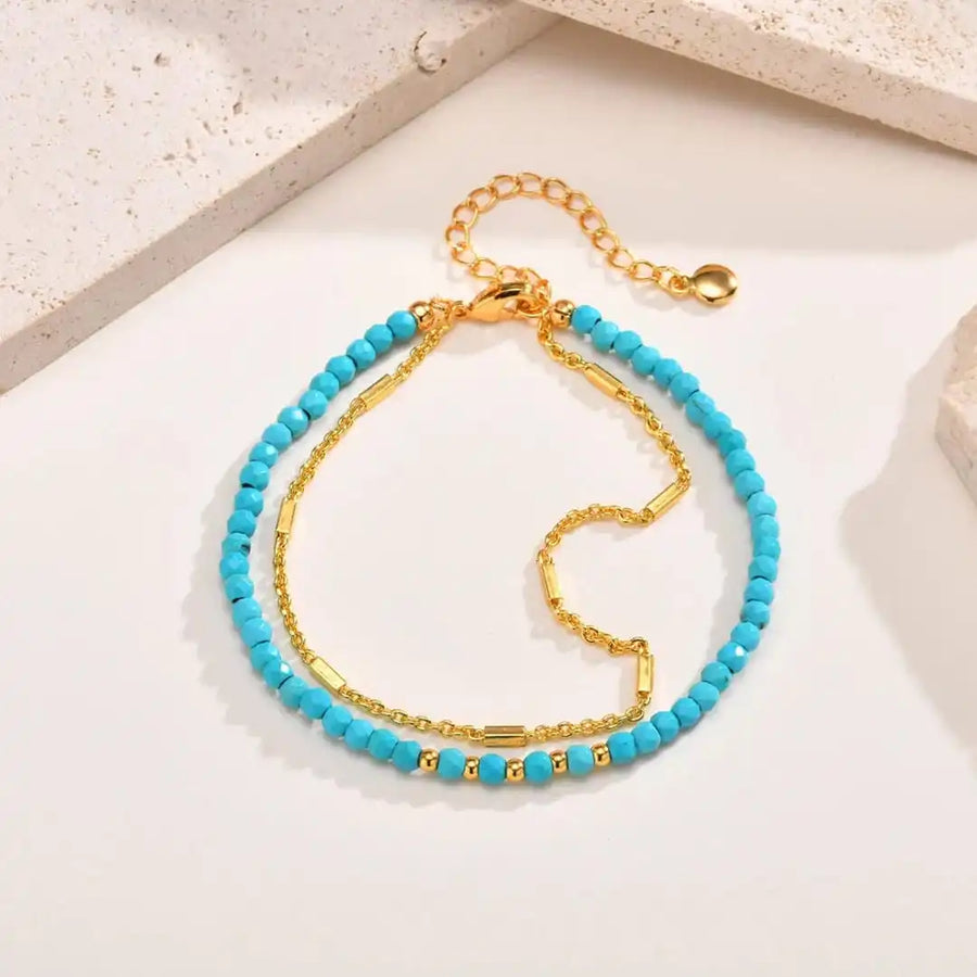 Pulseira Dupla Corrente Turquesa