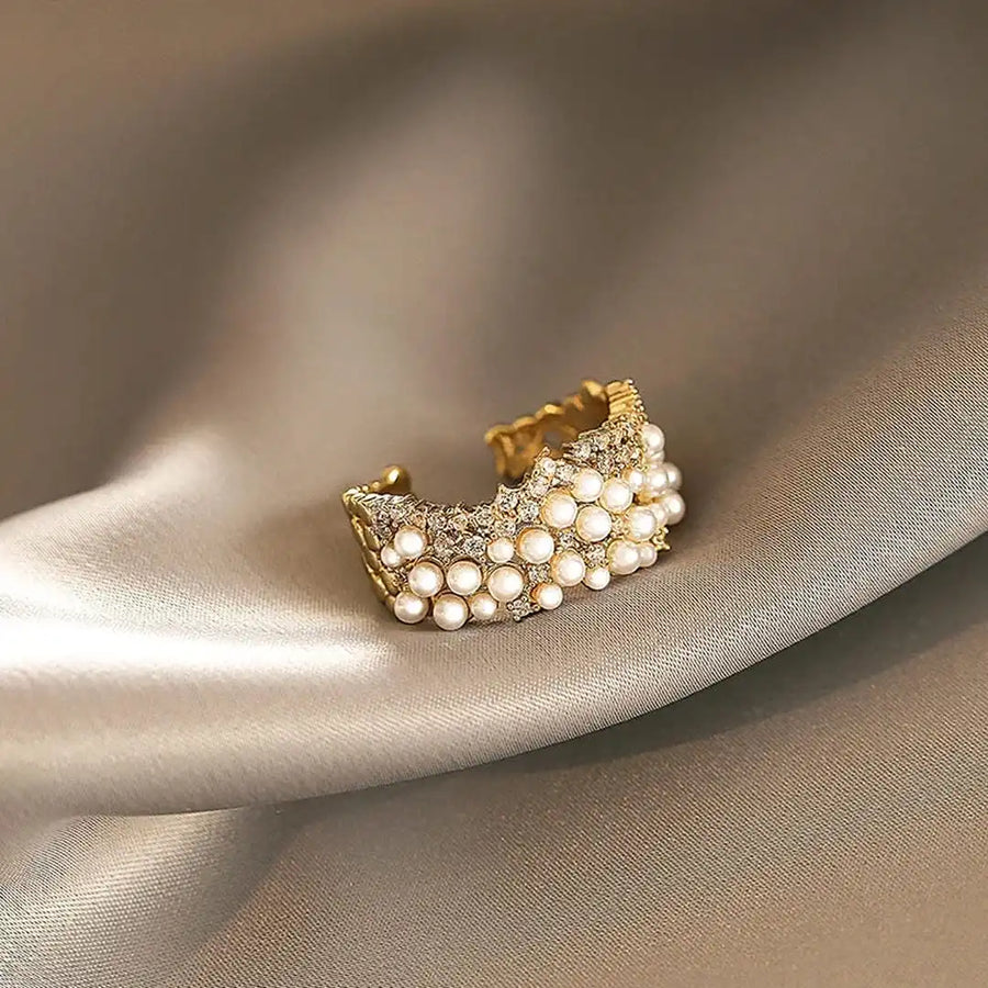 Anel Ajustável Pérola e Zircónias