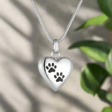 Collier urne commémorative pour animaux de compagnie – Pendentif en forme de cœur avec gravure de patte
