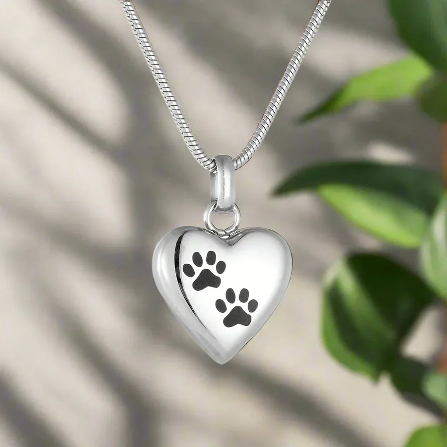 Collier urne commémorative pour animaux de compagnie – Pendentif en forme de cœur avec gravure de patte