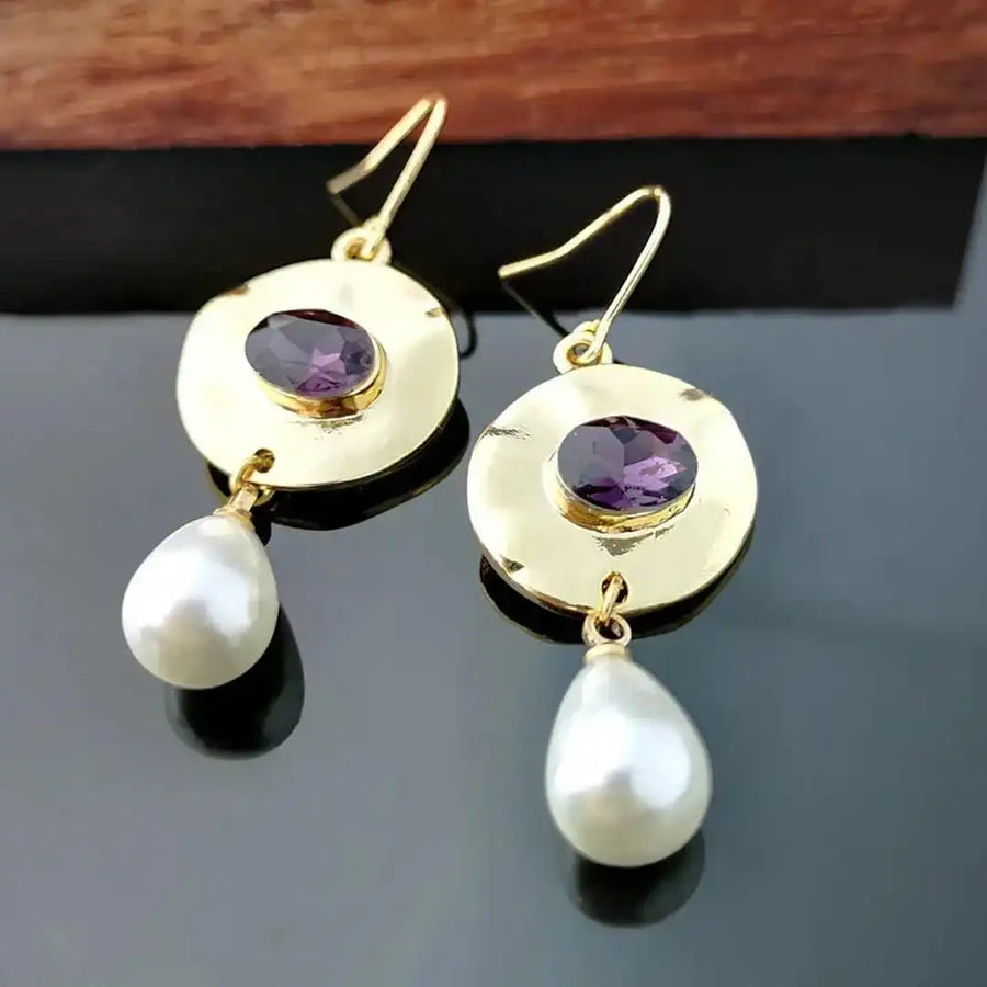 Brincos Pérola com Zircónia Lilás
