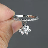 Bague vintage patte de chat et pierre cœur – Ton or et argent