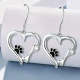 Boucles d'oreilles pendantes en argent avec motif cœur et patte