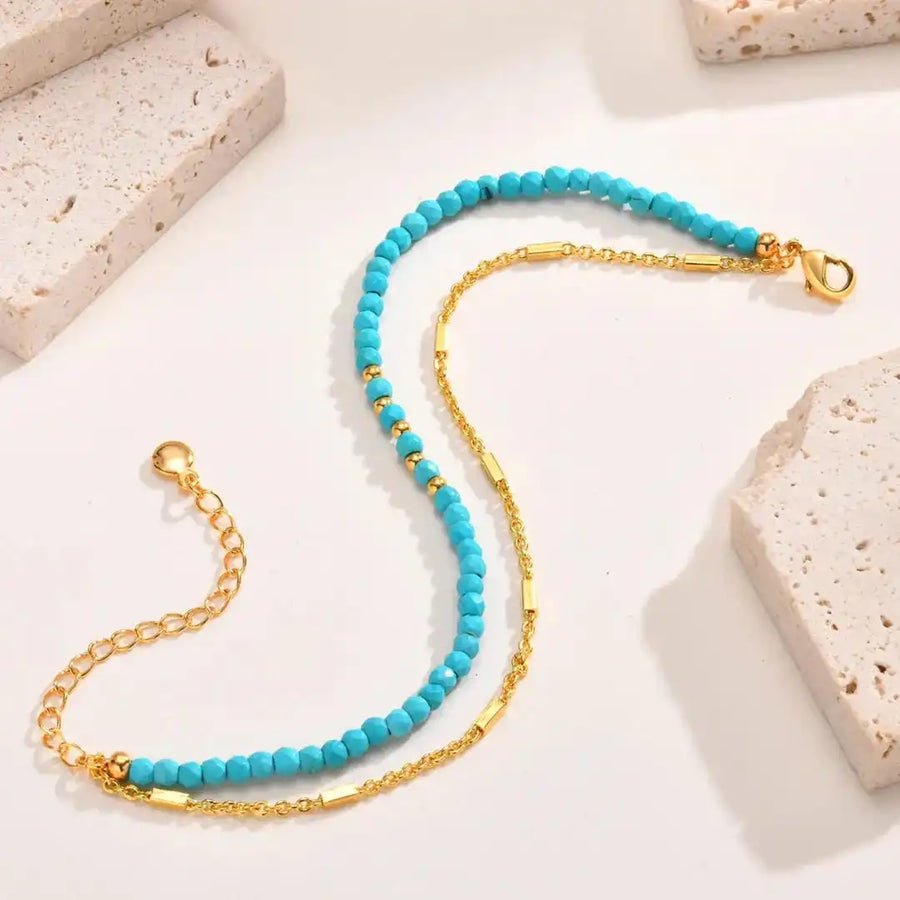 Pulseira Dupla Corrente Turquesa