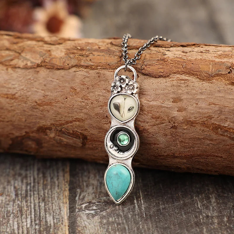 Collier barre Sagesse hibou turquoise