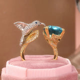 Anel Colibri Ajustável Cor Água-Marinha — Banho a Ouro 14K