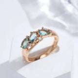 Anel Zircónia Azul Ouro Rosa