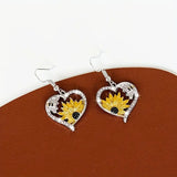 Boucles d'oreilles pendantes Cœur Tournesol et Abeille Boho Vintage