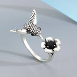 Bague Colibri et Fleur – Bague Ouverte Ajustable pour Femme