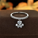 Bague vintage patte de chat et pierre cœur – Ton or et argent