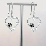 Boucles d'oreilles pendantes en argent avec motif cœur et patte