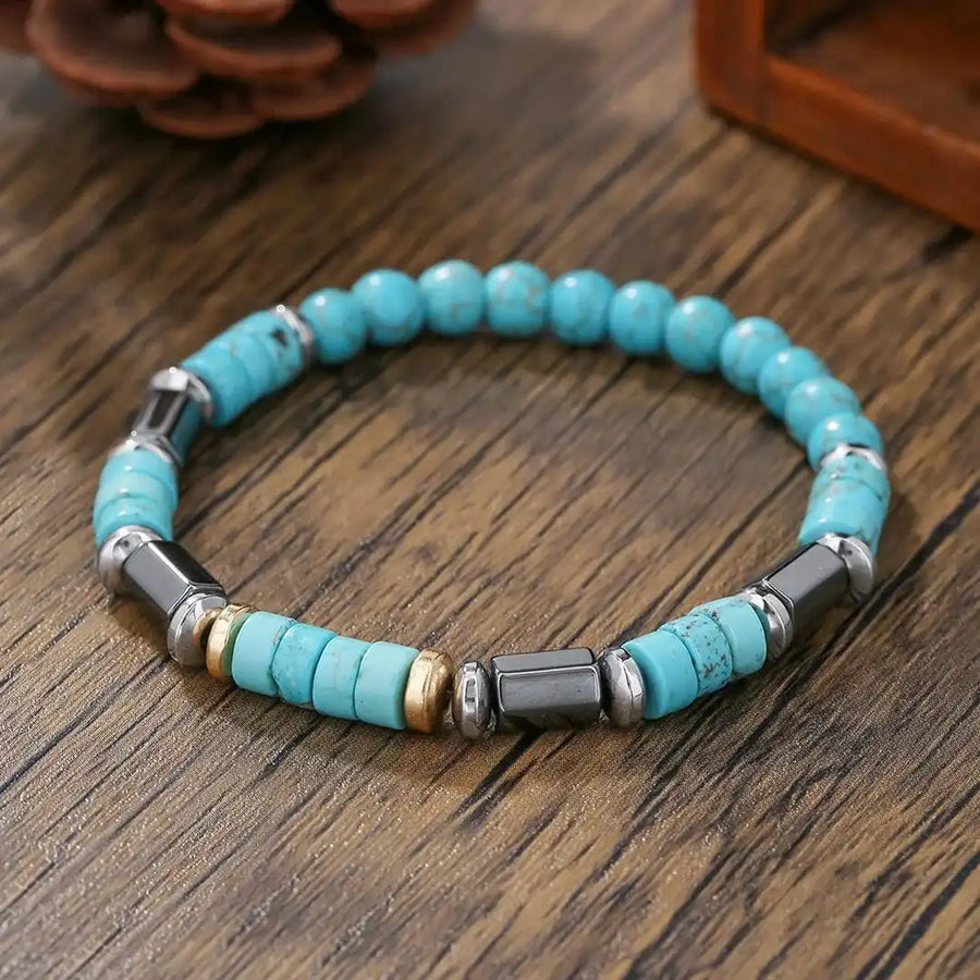 Pulseira Contas Turquesa e Preto