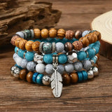 Pulseira Contas Turquesa com Folhas