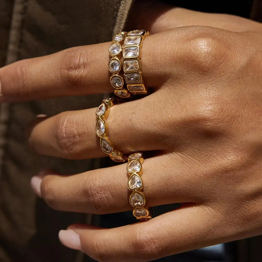 Conjunto de Anéis Zircónias Baguete