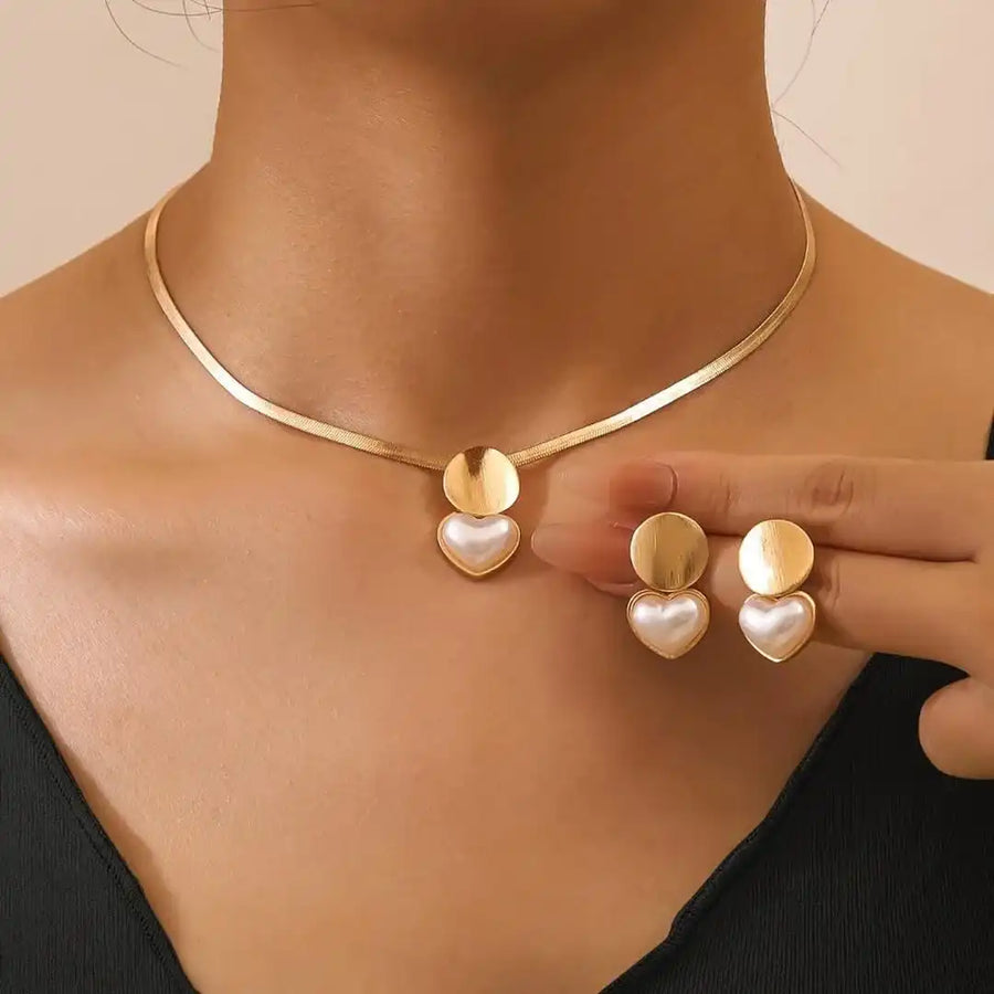Conjunto Colar e Brincos Coração Dourado